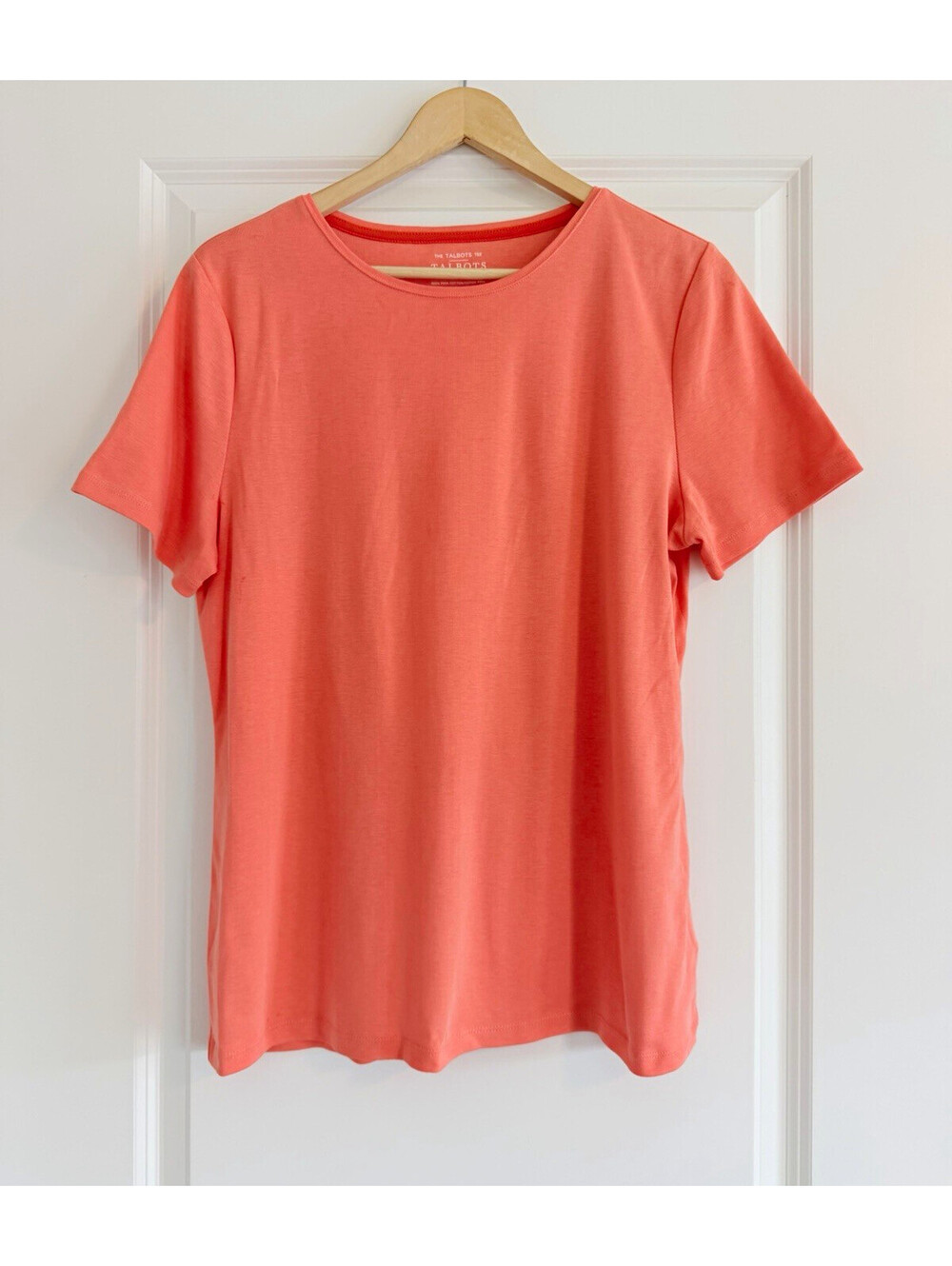 Talbots Tee Coral Pima Cotton Crew Neck Short Sleeve T-Shirt Sz L Preppy Casual